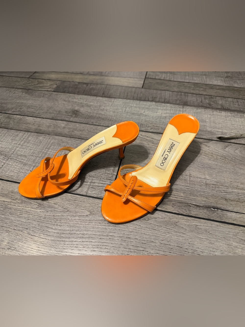 Jimmy Choo Orange Strappy Mid-Heel Sandals size 36